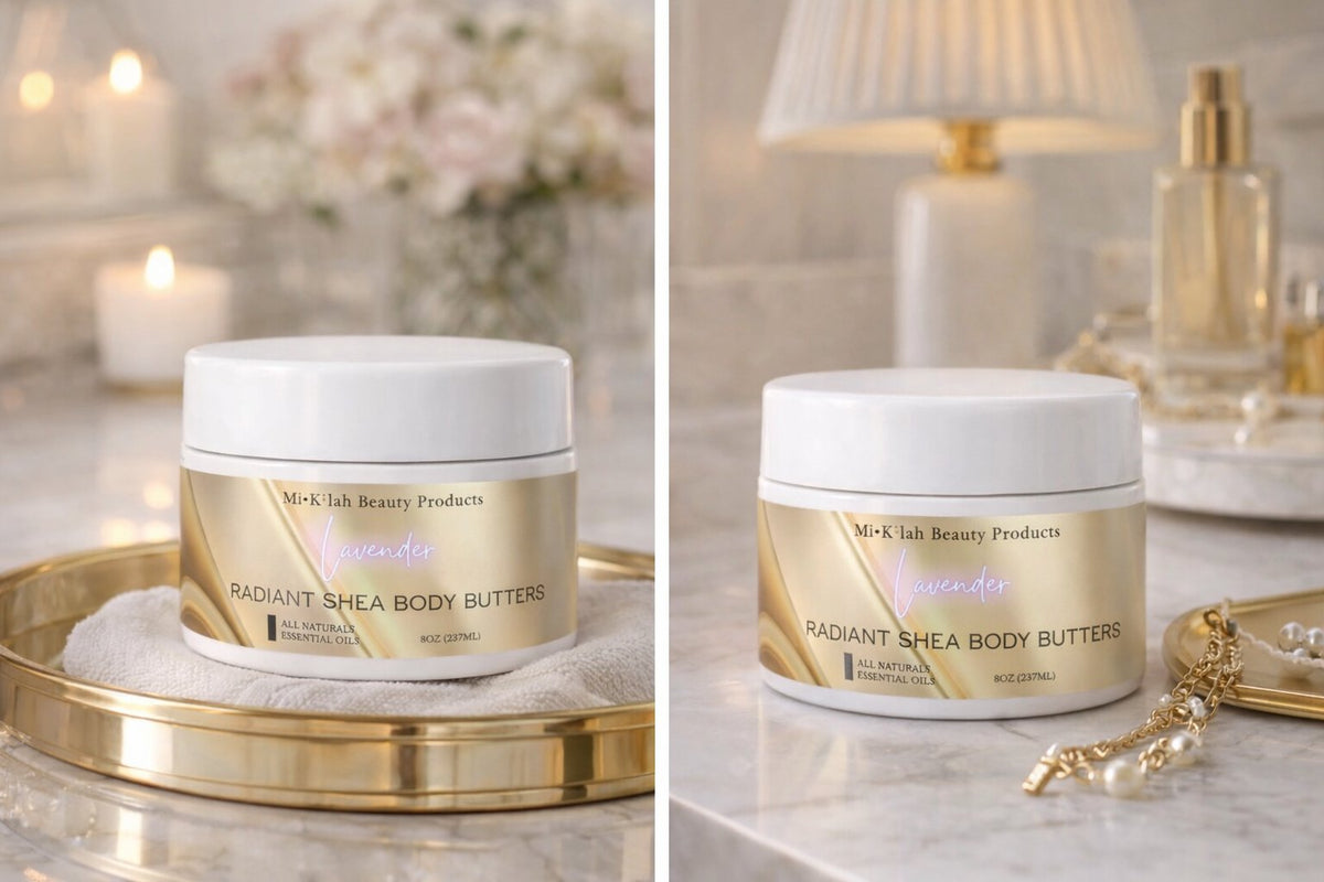 Lavender Goat Milk Soap, Scrub & Shea Body Butter Set – lifestyle in-use shot