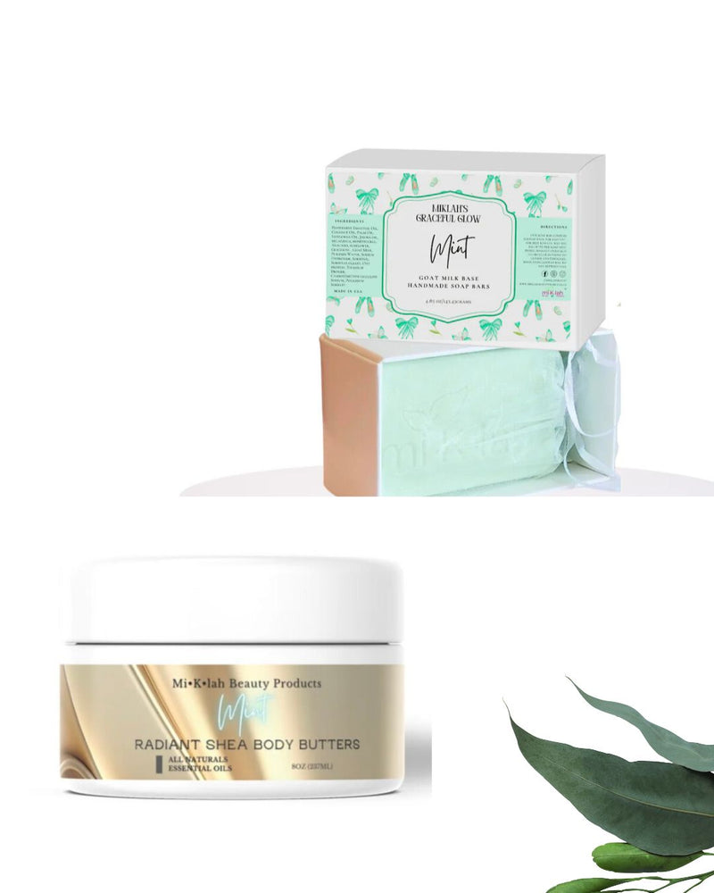 "Minty Bliss Duo: Indulgent Mint Whipped Body Butter and Refreshing Mint Beauty Bar - A Gift of Pure Pampering"