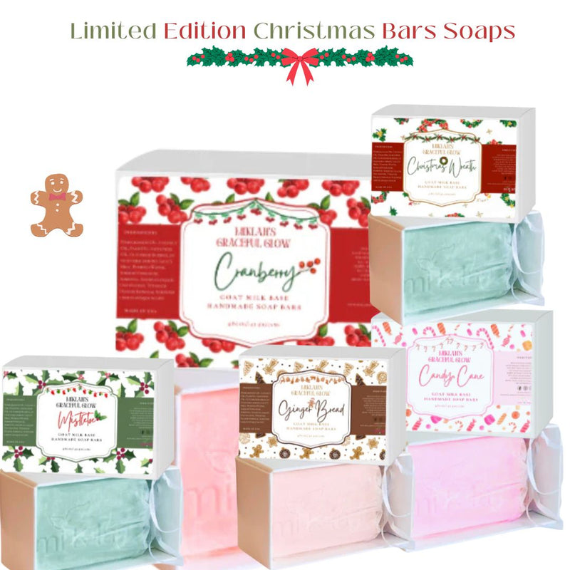 Limited Edition Christmas Graceful Bar Soaps – Goat Milk Base 🎅 | Candy Cane, Gingerbread, Cranberry, Mistletoe, Christmas Wreath, Cinnamon!