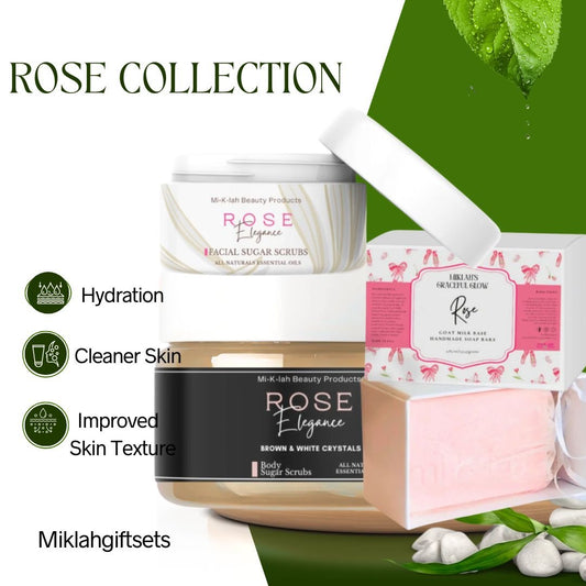 Elegant Rose Body & Face Scrub & Enchanting Beauty Bar Gift Set - Miklah Giftsets