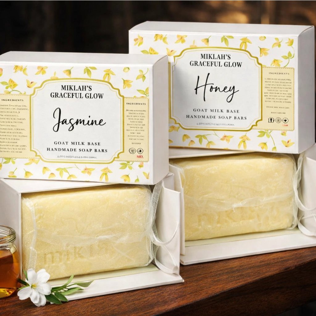 Honey & Jasmine Goat Milk Soap Gift Set – natural ingredients flat lay