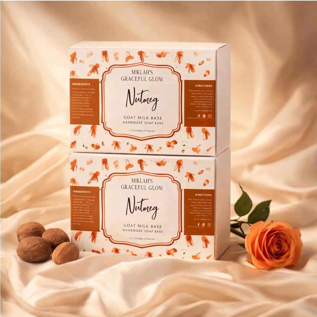 Spice of Serenity: Nutmeg Graceful Glow Bar Soap Gift Set – Miklahgiftsets – natural ingredients flat lay