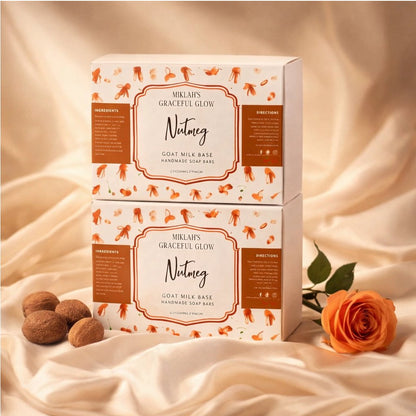 Spice of Serenity: Nutmeg Graceful Glow Bar Soap Gift Set – Miklahgiftsets – natural ingredients flat lay