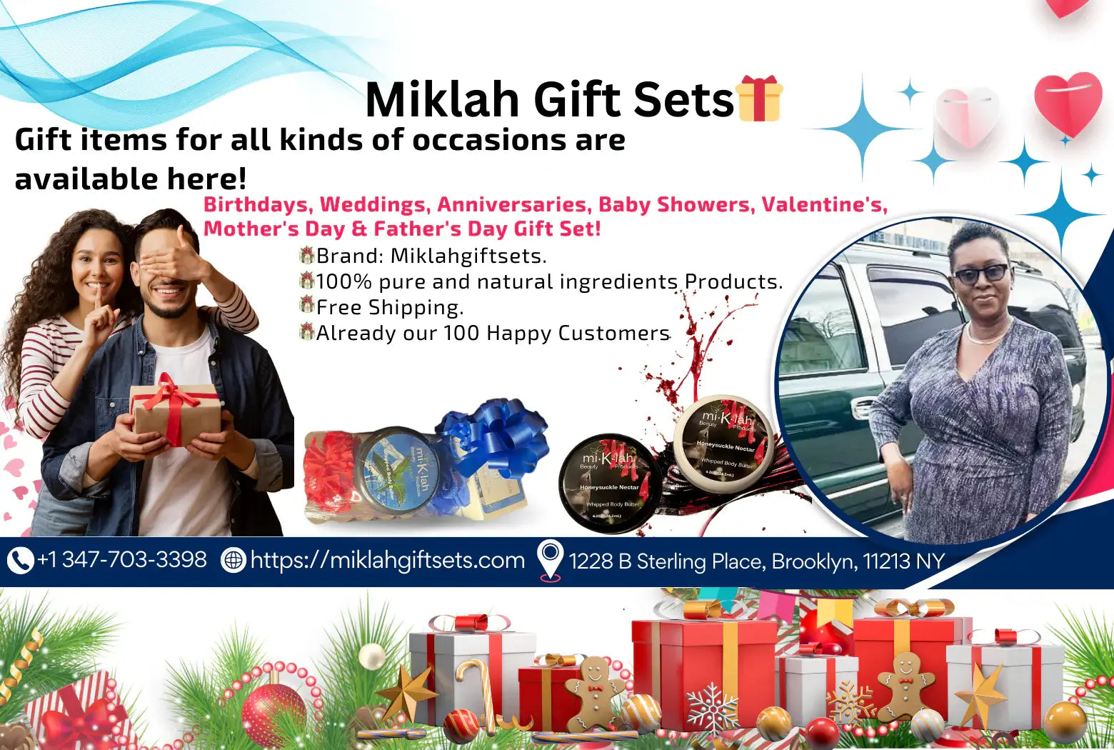Miklah Giftsets promotional banner showcasing handmade skincare products with natural ingredients
