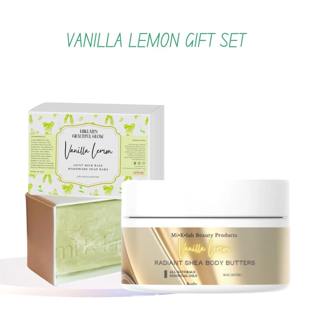 Vanilla Lemon Bliss: Indulgent Whipped Body Butter and Graceful Glow Bar Duo - Miklah Giftsets